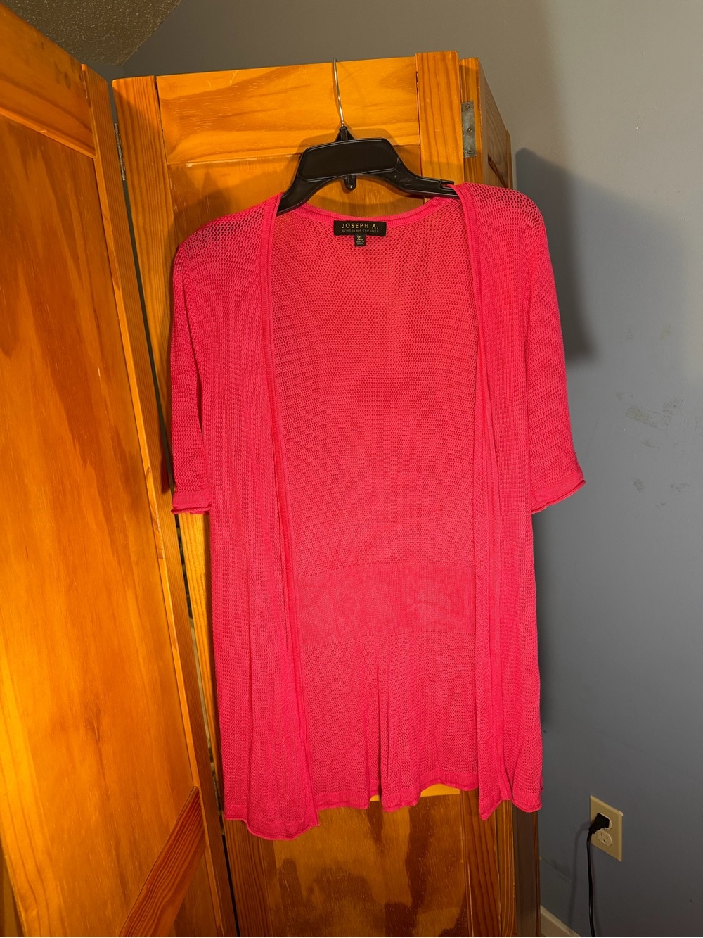 Joseph A. Open-Front Short Sleeve Cardigan in Bright Pink | Size XL